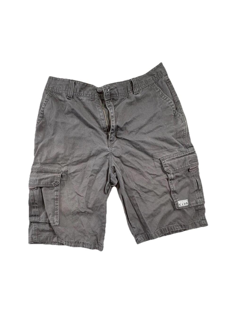 Pro Club gray cotton cargo shorts pockets button zipper flat front men